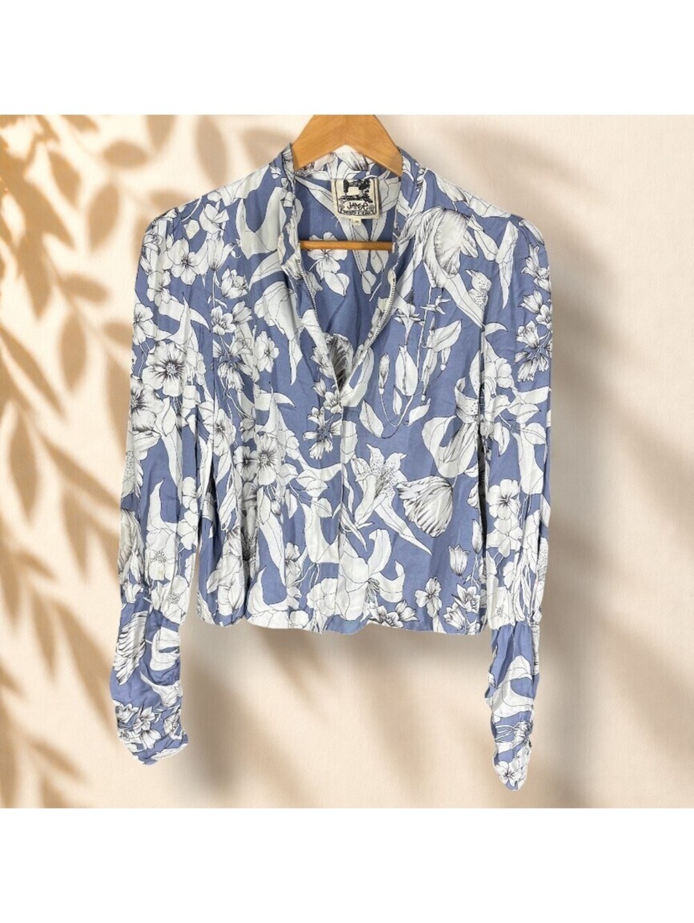 Jaase Windbreaker Jacket Women M Medium Blue Floral Full Zip Long Sleeve Casual